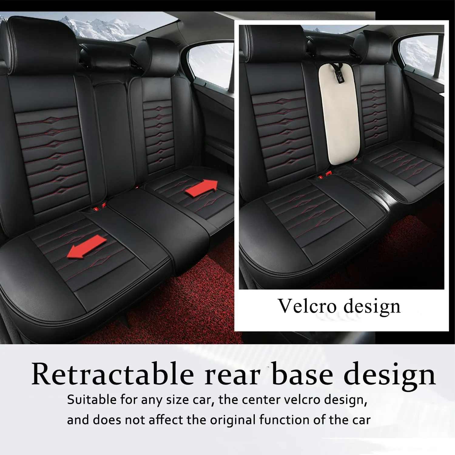 5 Seat Covers for Hyundai Elantra 2002-2024 Napa Leather Seat Covers Water and Dust Resistant Soft Car Seat Protectors Comfortable Car Seat Covers with Airbags (Black Red Bars, Luxury)
