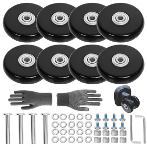 50mm x 14mm Luggage Wheels Replacement Kit 8Pcs Rubber Swivel Caster Wheels with 50mm Axles and Repair Kit for Luggage Bags Trolley Case