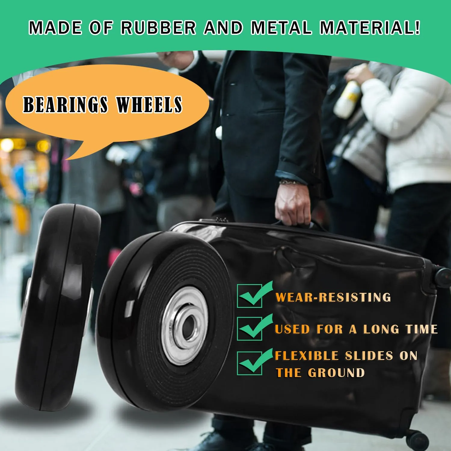 50mm x 14mm Luggage Wheels Replacement Kit 8Pcs Rubber Swivel Caster Wheels with 50mm Axles and Repair Kit for Luggage Bags Trolley Case