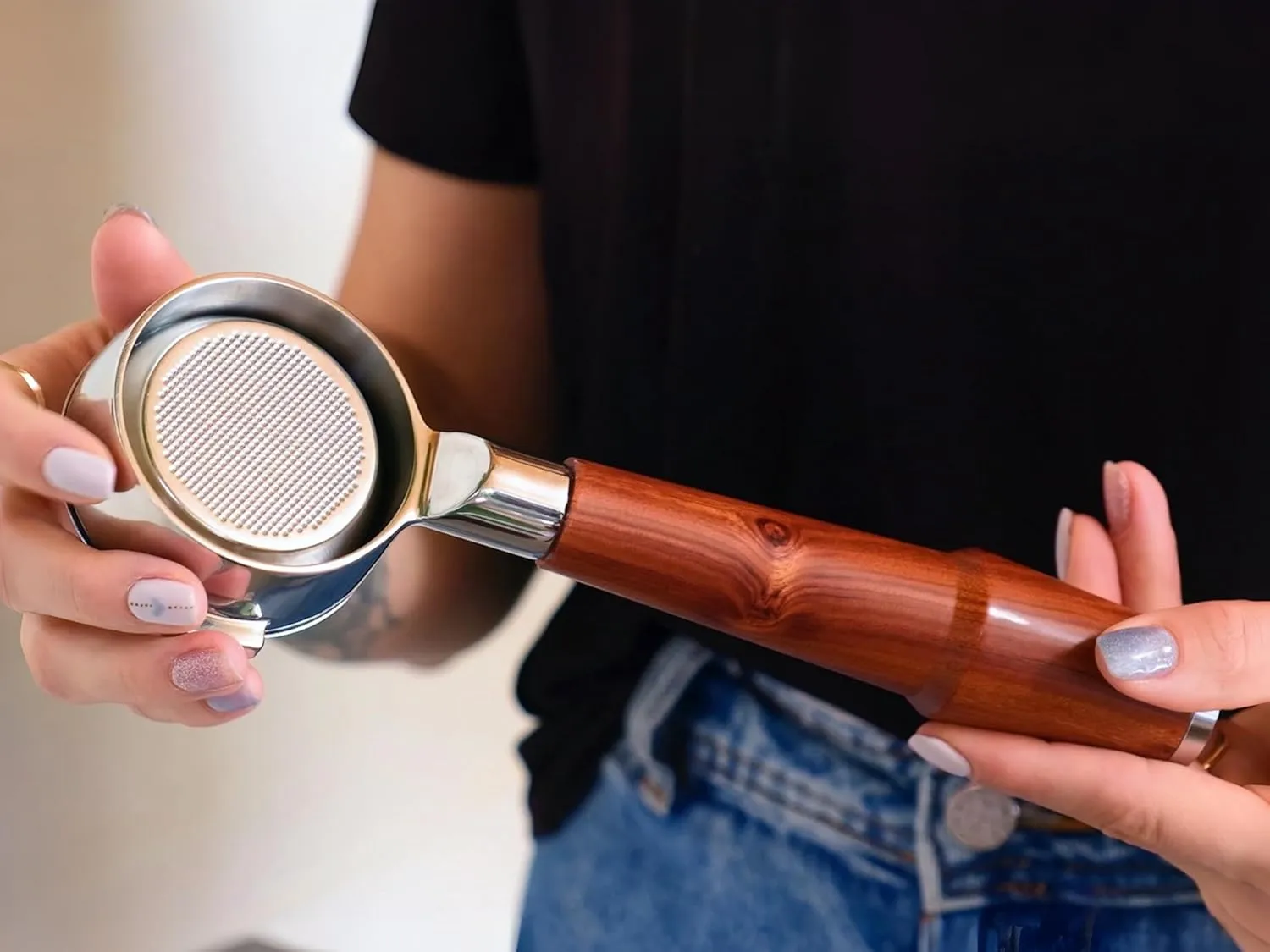 54mm Bottomless Portafilter Breville Compatible Rosewood Handle & Naked 18-21 Gram Filter Basket Included, Fits Barista Express, Pro, Touch, Bambino, Infuser, Duo Temp Pro