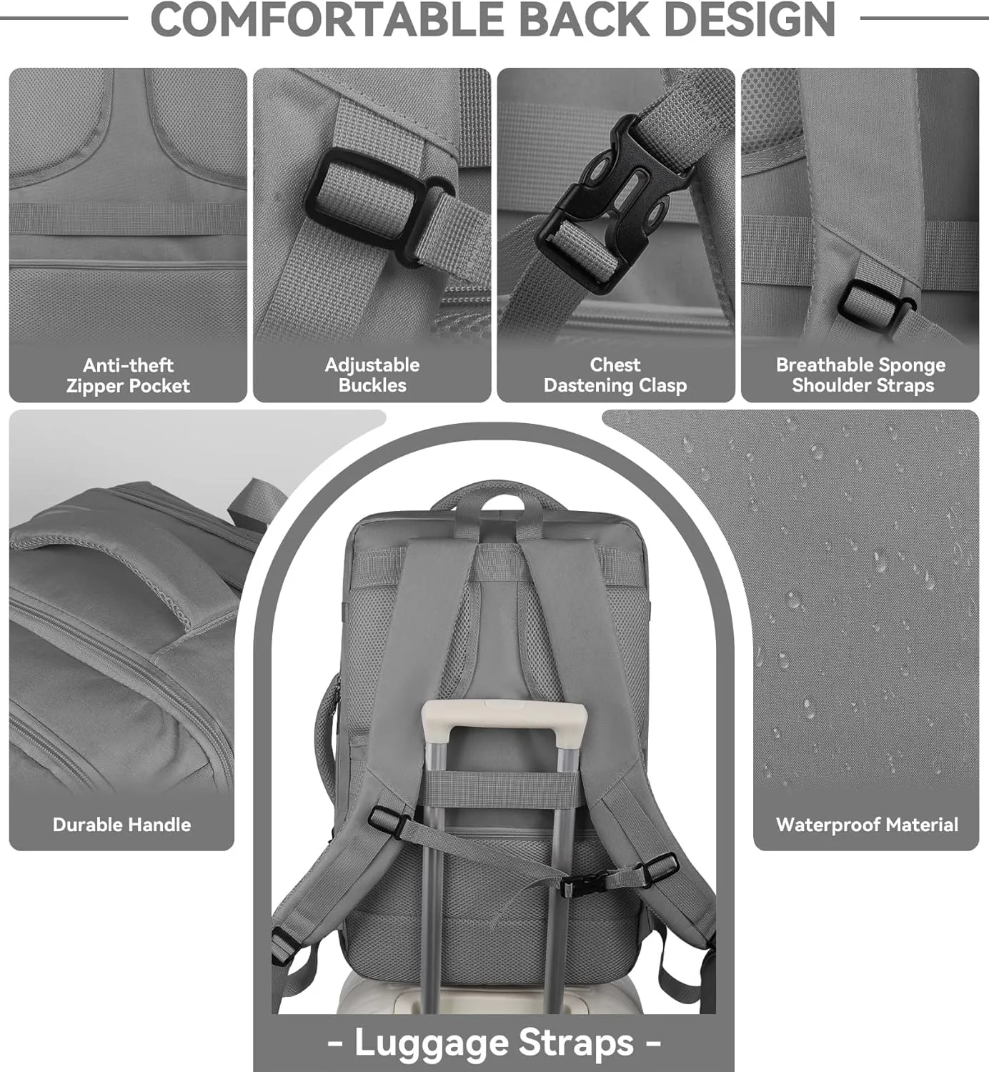 55L Travel Laptop Backpack for Men, Extra Large Backpack, Big Capacity Carry On Backpack, 18 Inch Laptop Backpack with USB Charge Port Water Resistant Luggage Computer Daypack College Bag, Grey