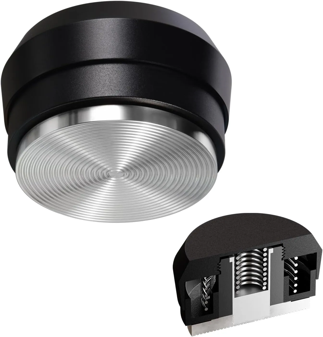 58.5mm Palm Tamper, Espresso 30lbs Clibrated Spring Loaded Puck Tamper with Stainless Steel Ripple Base, Barista Coffee Hand Leveler Tamper Fits 58mm Portafilter