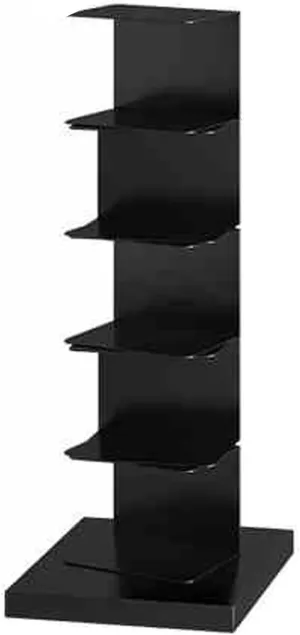 6 Tier Black Metal Spine Bookshelf Tower for Home Office Display Vertical Narrow Ladder Bookshelf Corner Bookcase with Small Space Optimization