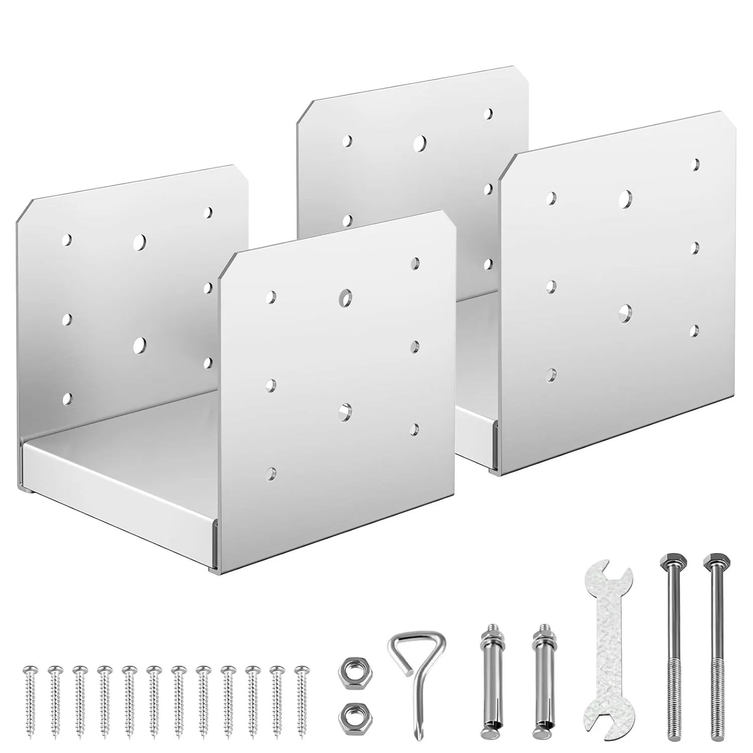 6"x 6" Post Base, 2Pcs Stainless Steel Adjustable Post Anchor Bracket(Internal 5.5 x 5.5), Adjustable Post Base for Pavilion Deck Porch Handrail Railing Support Decorative Anchor Plate