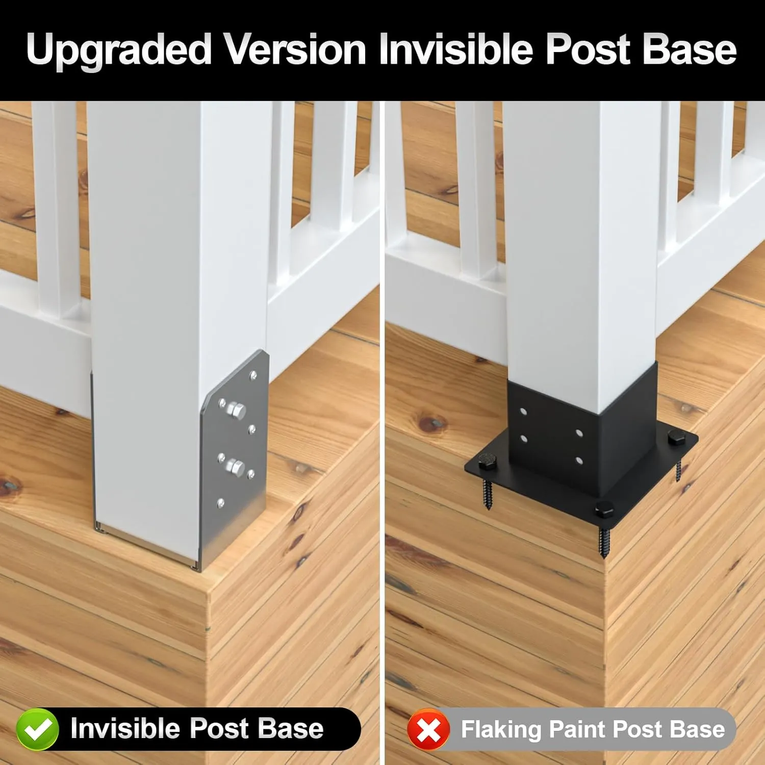 6"x 6" Post Base, 2Pcs Stainless Steel Adjustable Post Anchor Bracket(Internal 5.5 x 5.5), Adjustable Post Base for Pavilion Deck Porch Handrail Railing Support Decorative Anchor Plate