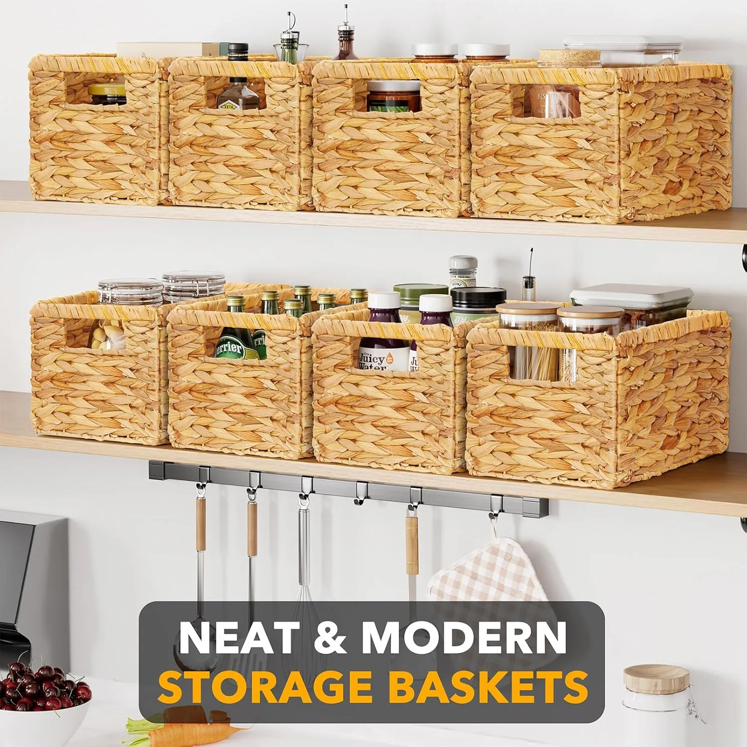 8-Pack Wicker Storage Baskets with Handle