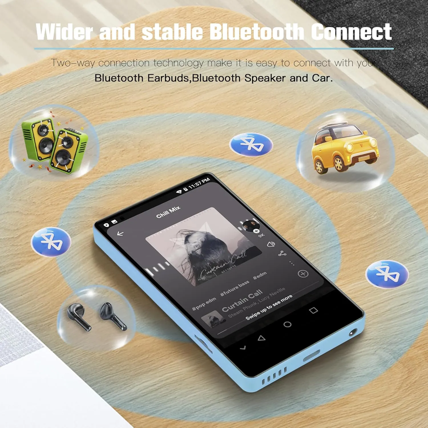 80GB MP3 Player with Bluetooth and WiFi,MP3 MP4 Player for Kids with Spotify, YouTube, Audible, 4.0" HD Touch Screen Android Music Player with Parental Controls, 2000mAh,APK Download,Up to 1TB
