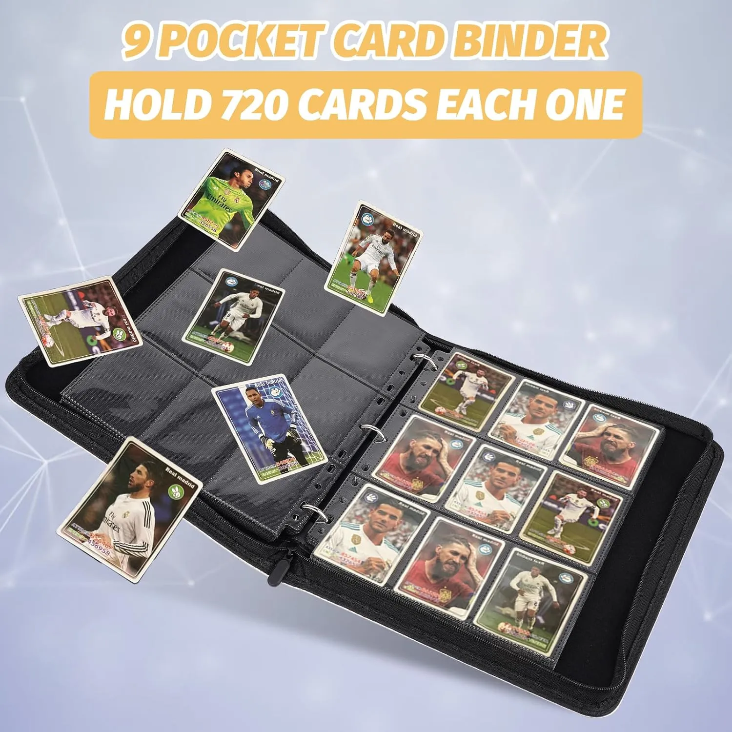 9 Pocket Card Binder, Premium Zip Trading Card Binder, 720 Double Sided Pocket PU Card Collection Binder, Collector Card Album, Card Folder for MTG, TCG, Sports Cards, Game Cards (Blue)