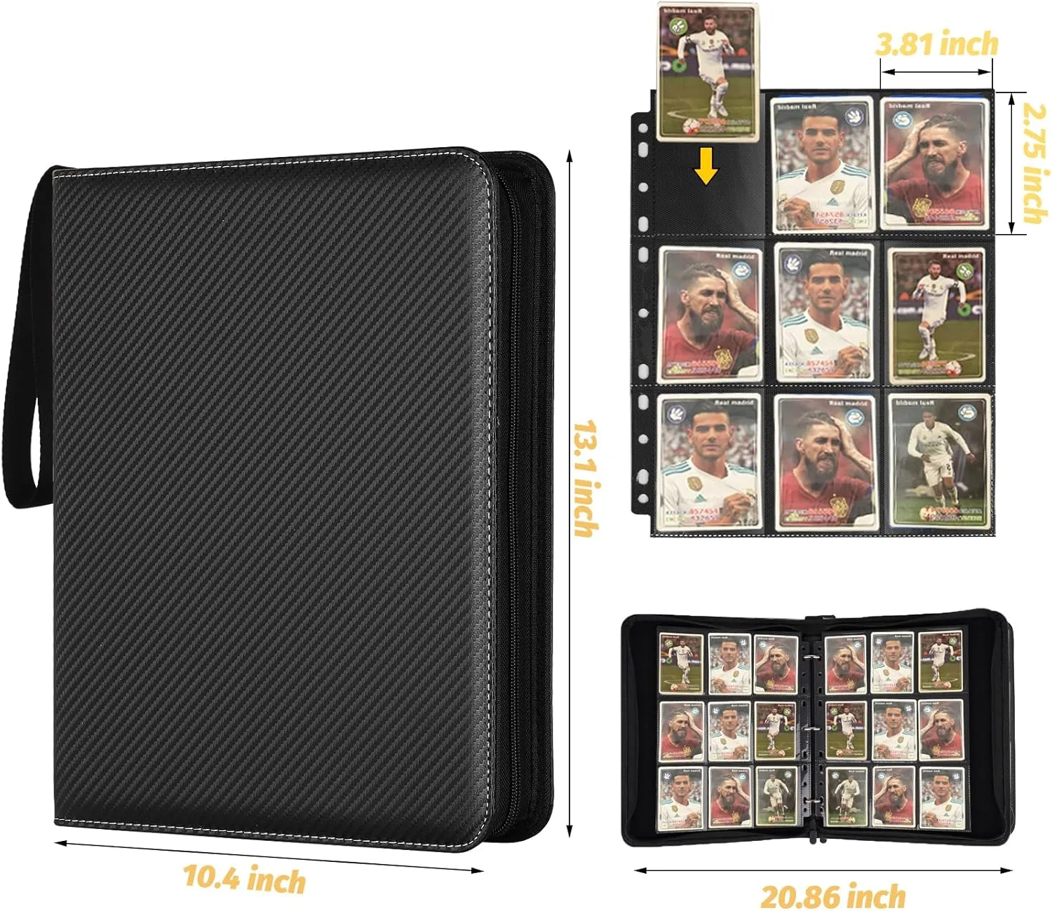 9 Pocket Card Binder, Premium Zip Trading Card Binder, 720 Double Sided Pocket PU Collection Binder, Collector Album, Card Folder for MTG, TCG, Sports Cards, (Black)
