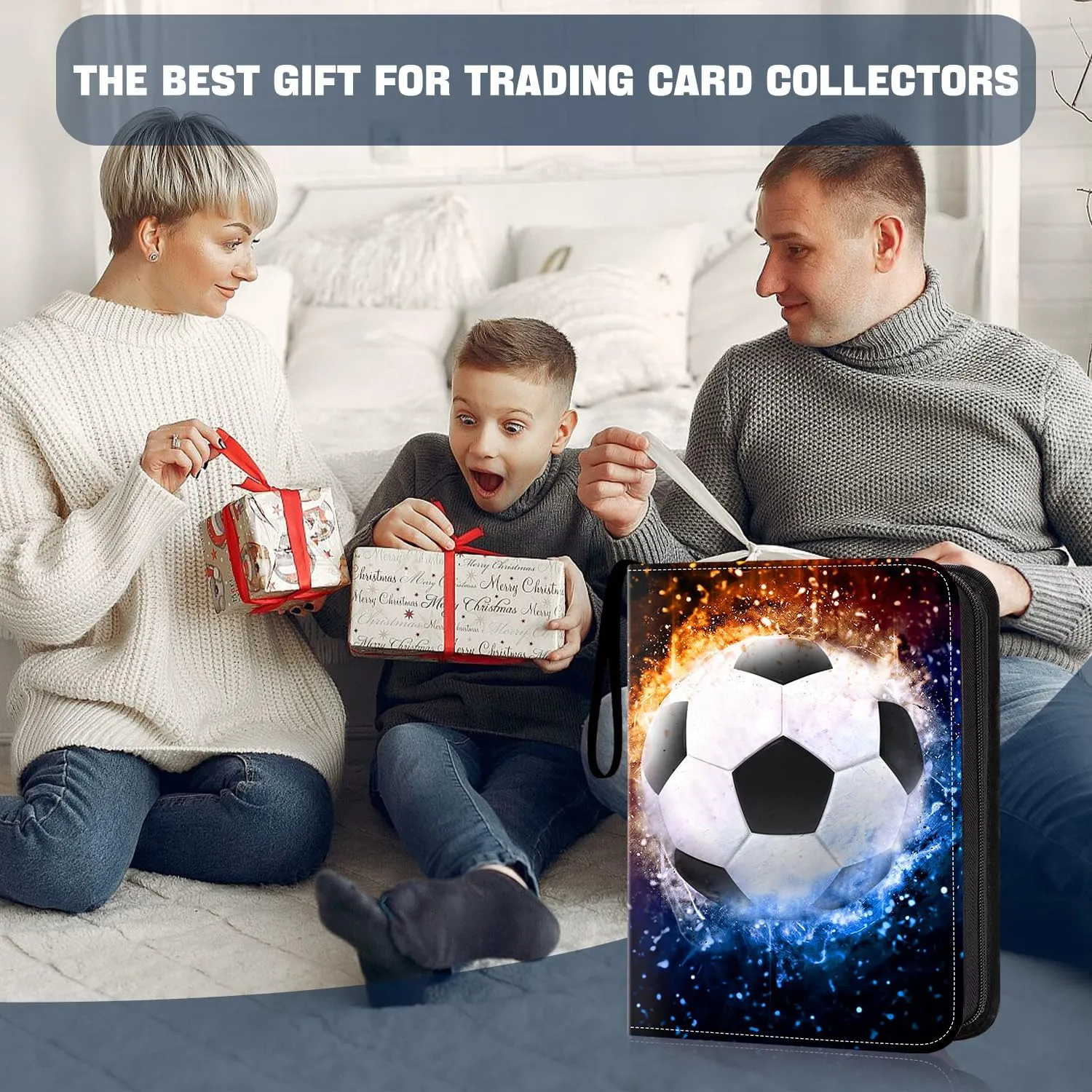 900 Pockets Soccer Card Binder, Soccer Trading Cards Display Case with Soccer Card Sleeves Card Holder Protectors Set for Soccer Cards, Sports Cards, Game Cards Collector Album