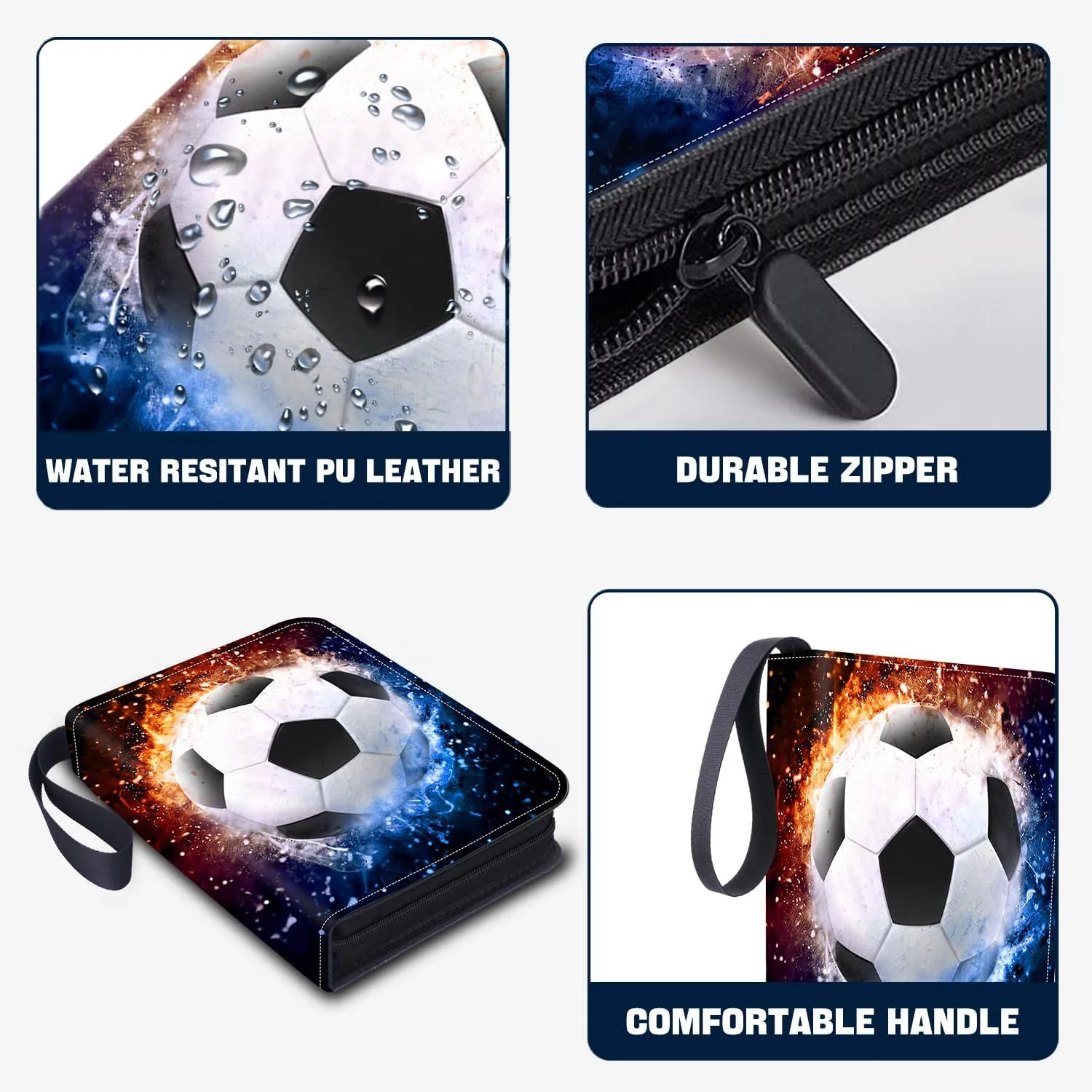 900 Pockets Soccer Card Binder, Soccer Trading Cards Display Case with Soccer Card Sleeves Card Holder Protectors Set for Soccer Cards, Sports Cards, Game Cards Collector Album