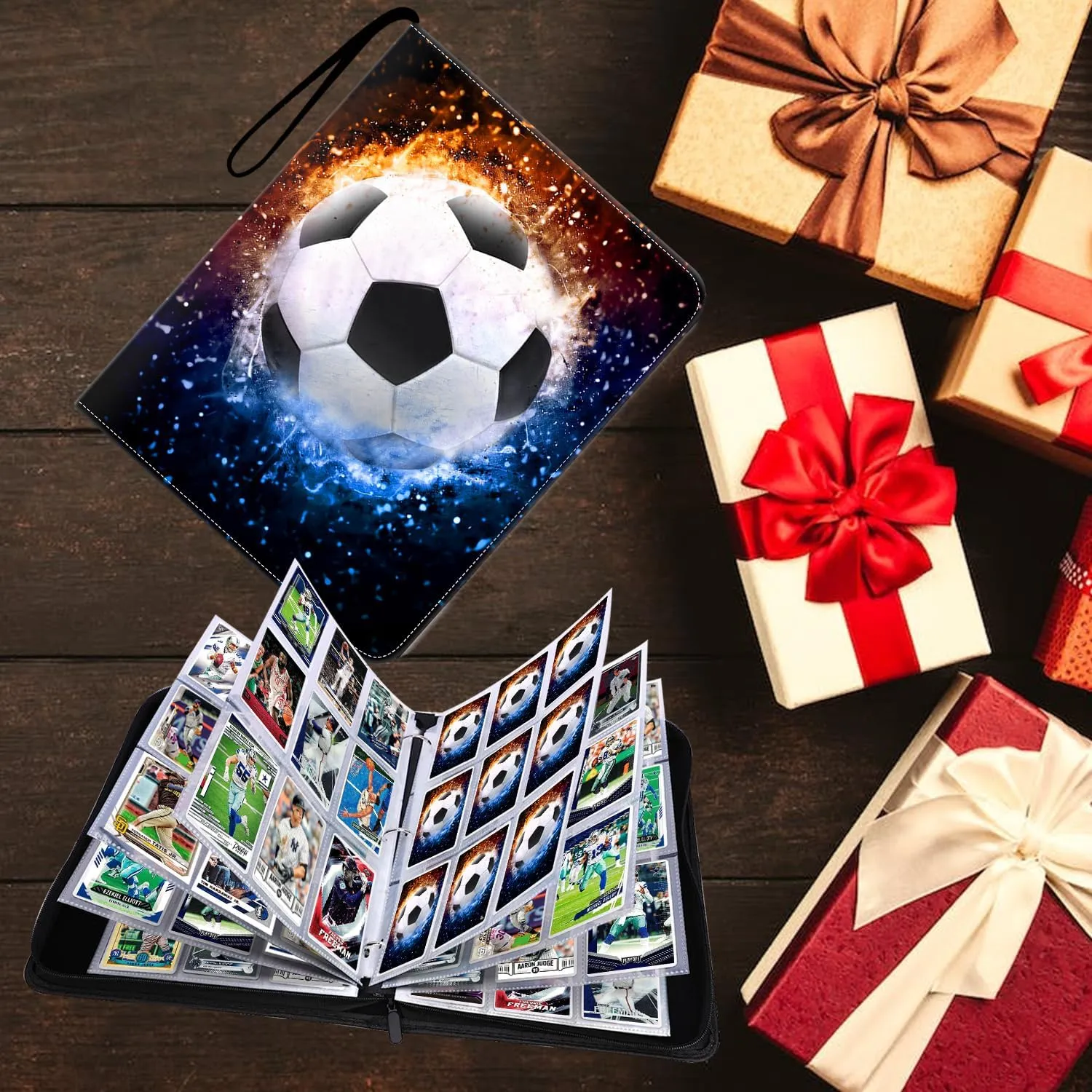 900 Pockets Soccer Card Binder, Soccer Trading Cards Display Case with Soccer Card Sleeves Card Holder Protectors Set for Soccer Cards, Sports Cards, Game Cards Collector Album