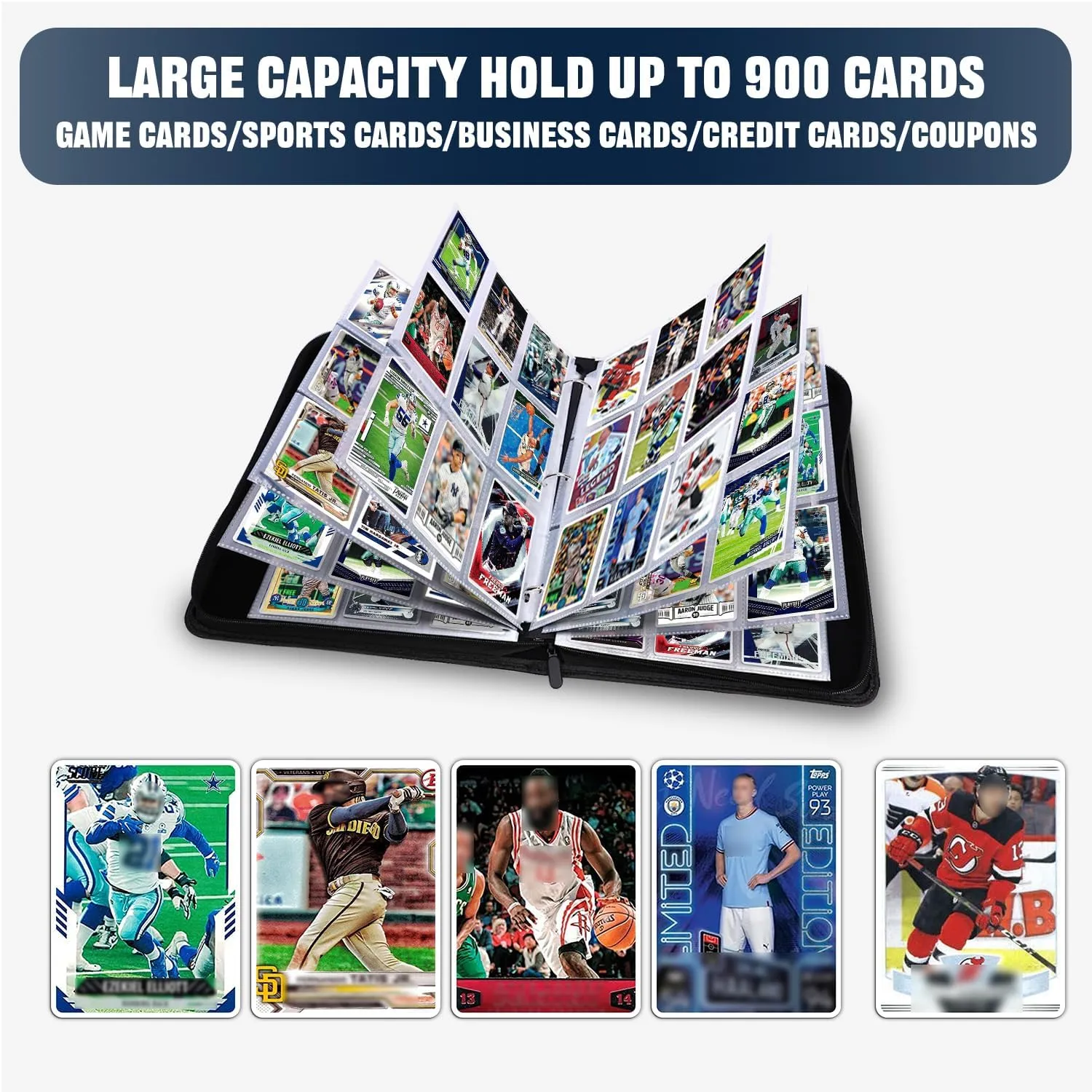 900 Pockets Soccer Card Binder, Soccer Trading Cards Display Case with Soccer Card Sleeves Card Holder Protectors Set for Soccer Cards, Sports Cards, Game Cards Collector Album