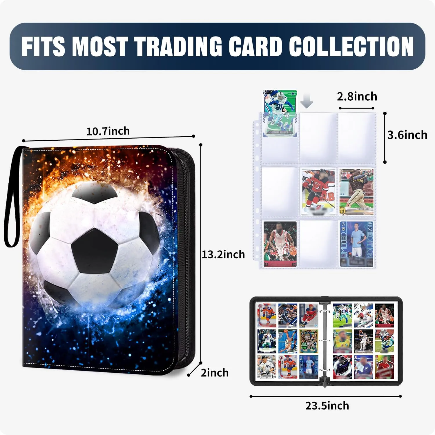 900 Pockets Soccer Card Binder, Soccer Trading Cards Display Case with Soccer Card Sleeves Card Holder Protectors Set for Soccer Cards, Sports Cards, Game Cards Collector Album