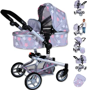 90944 Doll's Pram Boonk Star Grey Pink