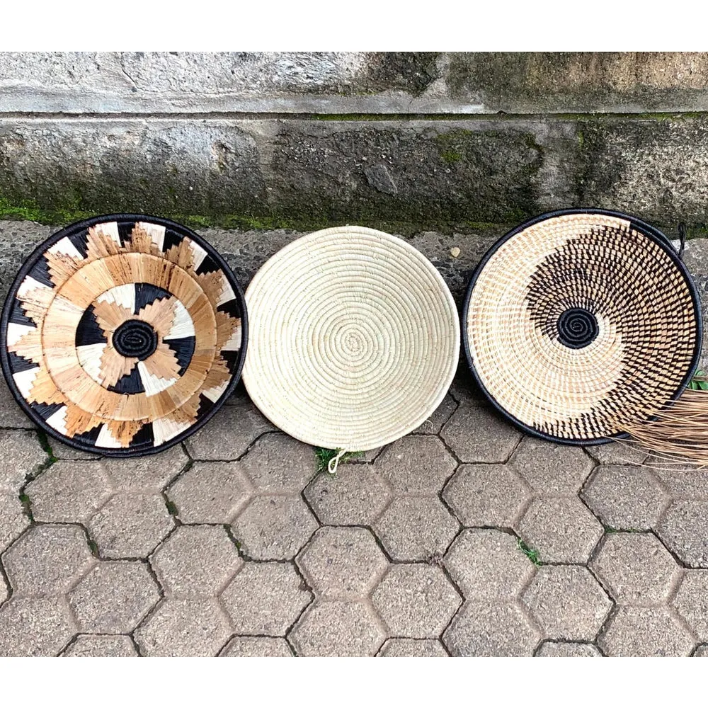 A set of 3 Boho Handwoven Wall Baskets /African Wall Baskets / Wall Decor /African Wall Decor - Free Express Shipping