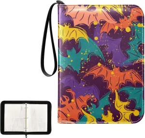 Abstract Halloween Colorful Bat Collectible Card Binder, 3 Ring Trading Card Binder with Sleeves for Sports Cards, Game Cards