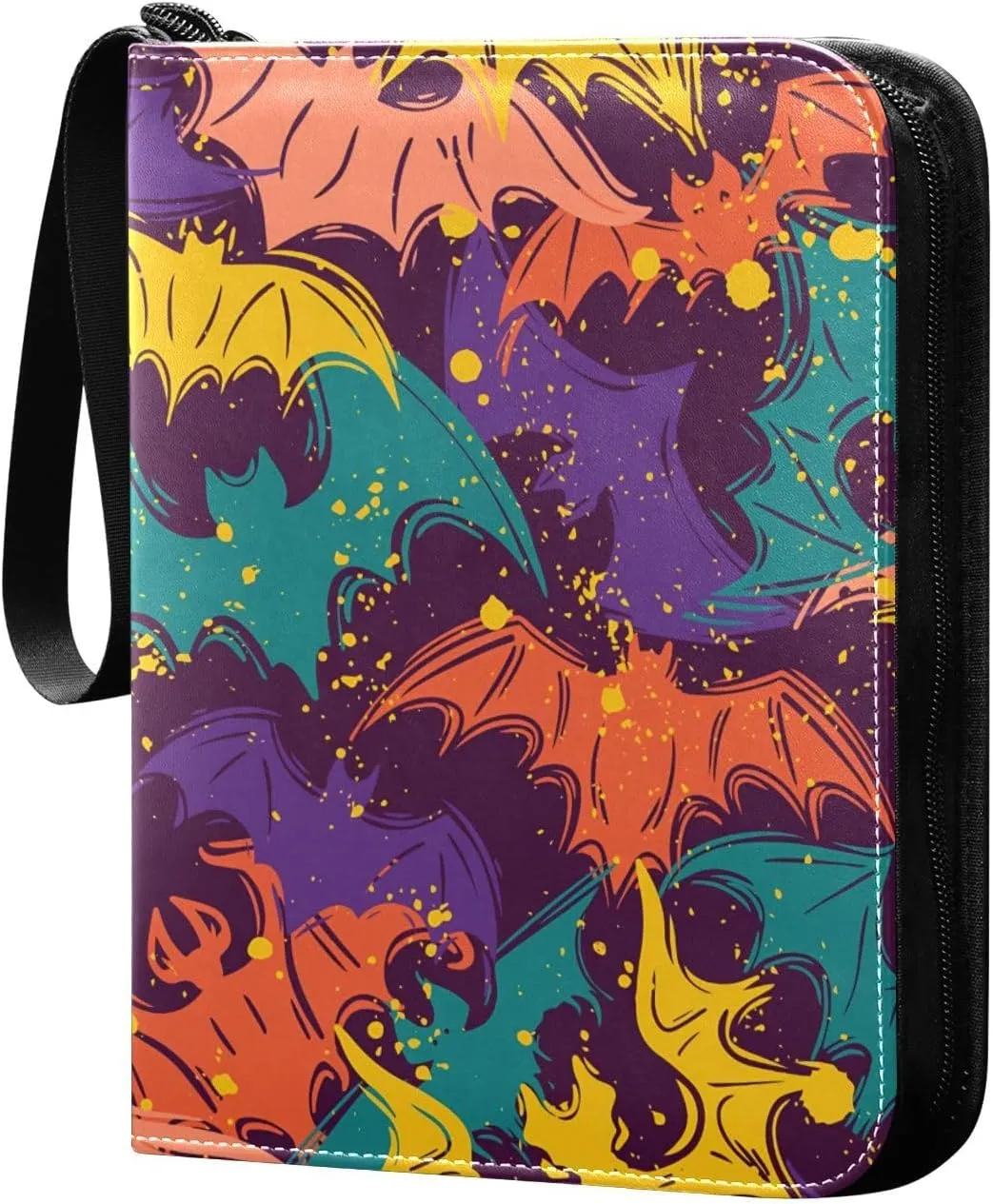 Abstract Halloween Colorful Bat Collectible Card Binder, 3 Ring Trading Card Binder with Sleeves for Sports Cards, Game Cards