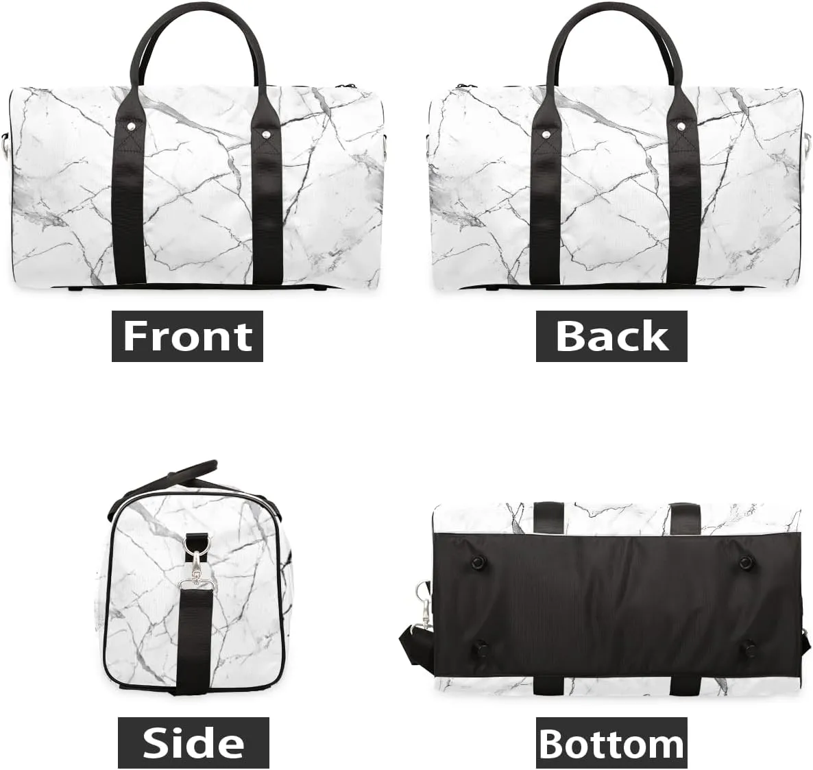 Abstract Marble Travel Duffle Bag for Women Men Gym Duffel Foldable Bag Waterproof Weekender White Grey Marble Duffle Tote