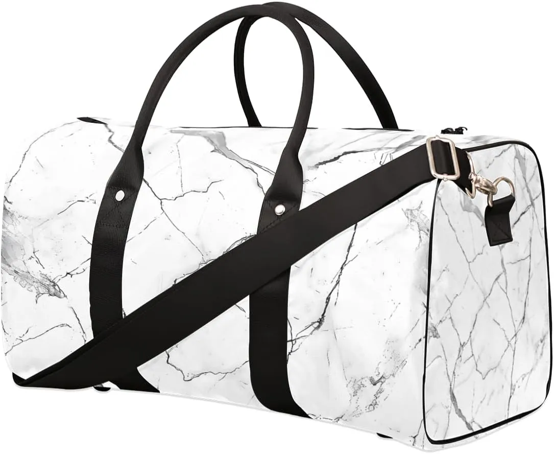Abstract Marble Travel Duffle Bag for Women Men Gym Duffel Foldable Bag Waterproof Weekender White Grey Marble Duffle Tote