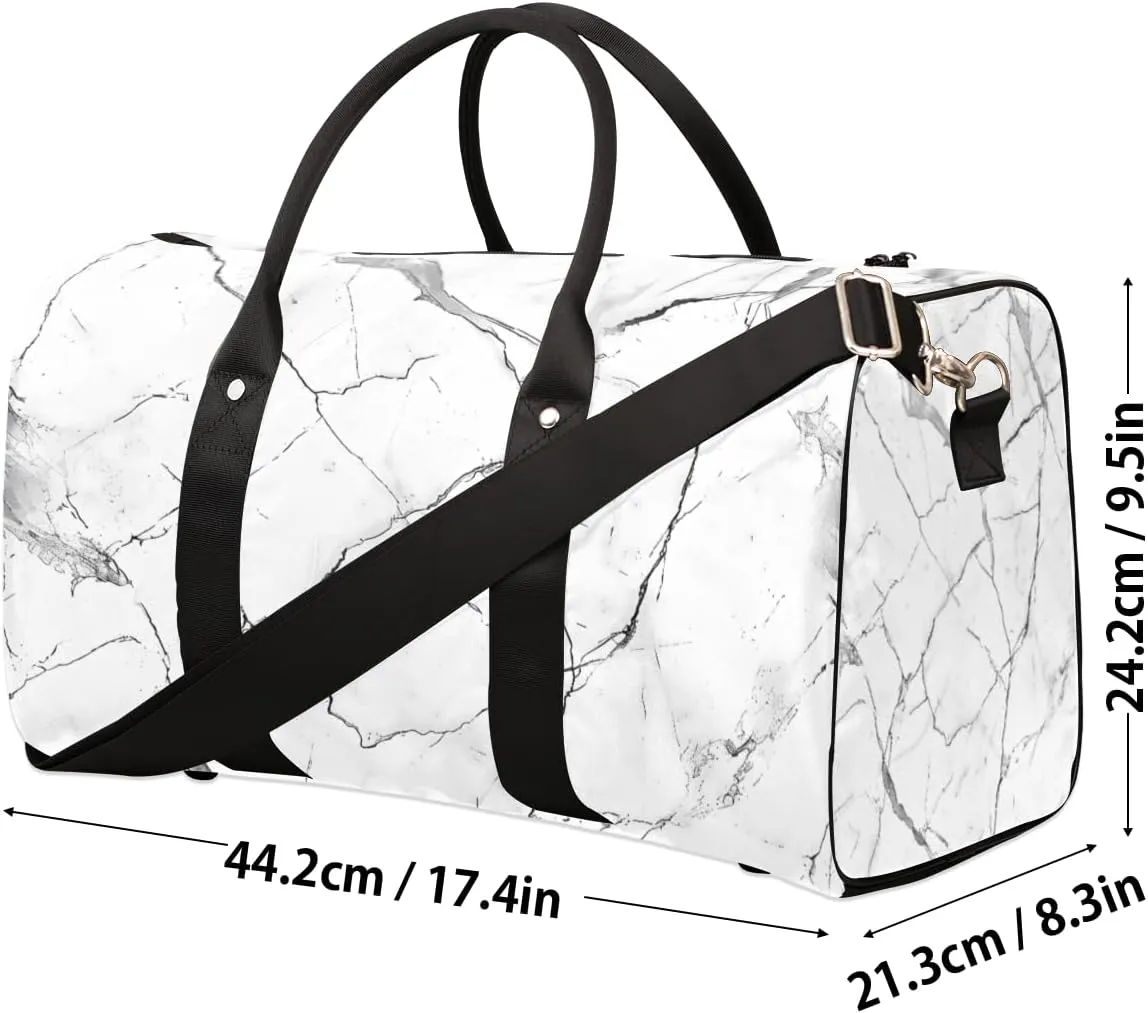 Abstract Marble Travel Duffle Bag for Women Men Gym Duffel Foldable Bag Waterproof Weekender White Grey Marble Duffle Tote