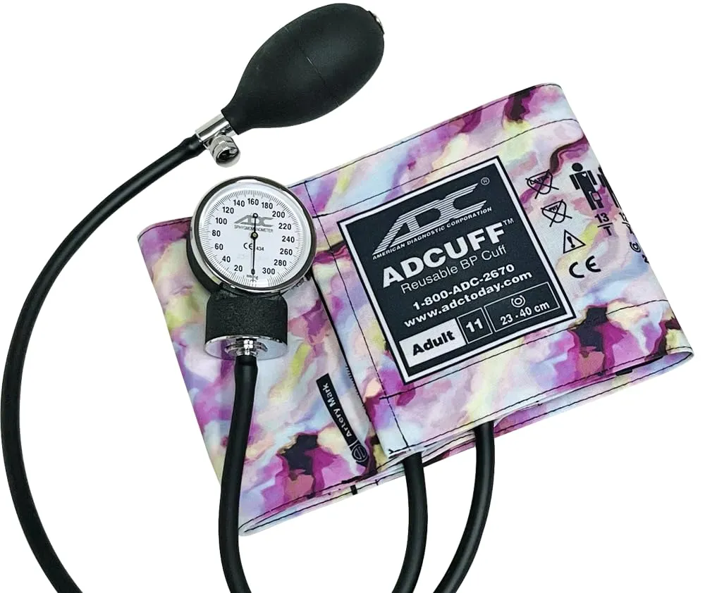 ADC Prosphyg 760 Pocket Aneroid Sphygmomanometer with Adcuff Nylon Blood Pressure Cuff, Adult, Watercolors Print