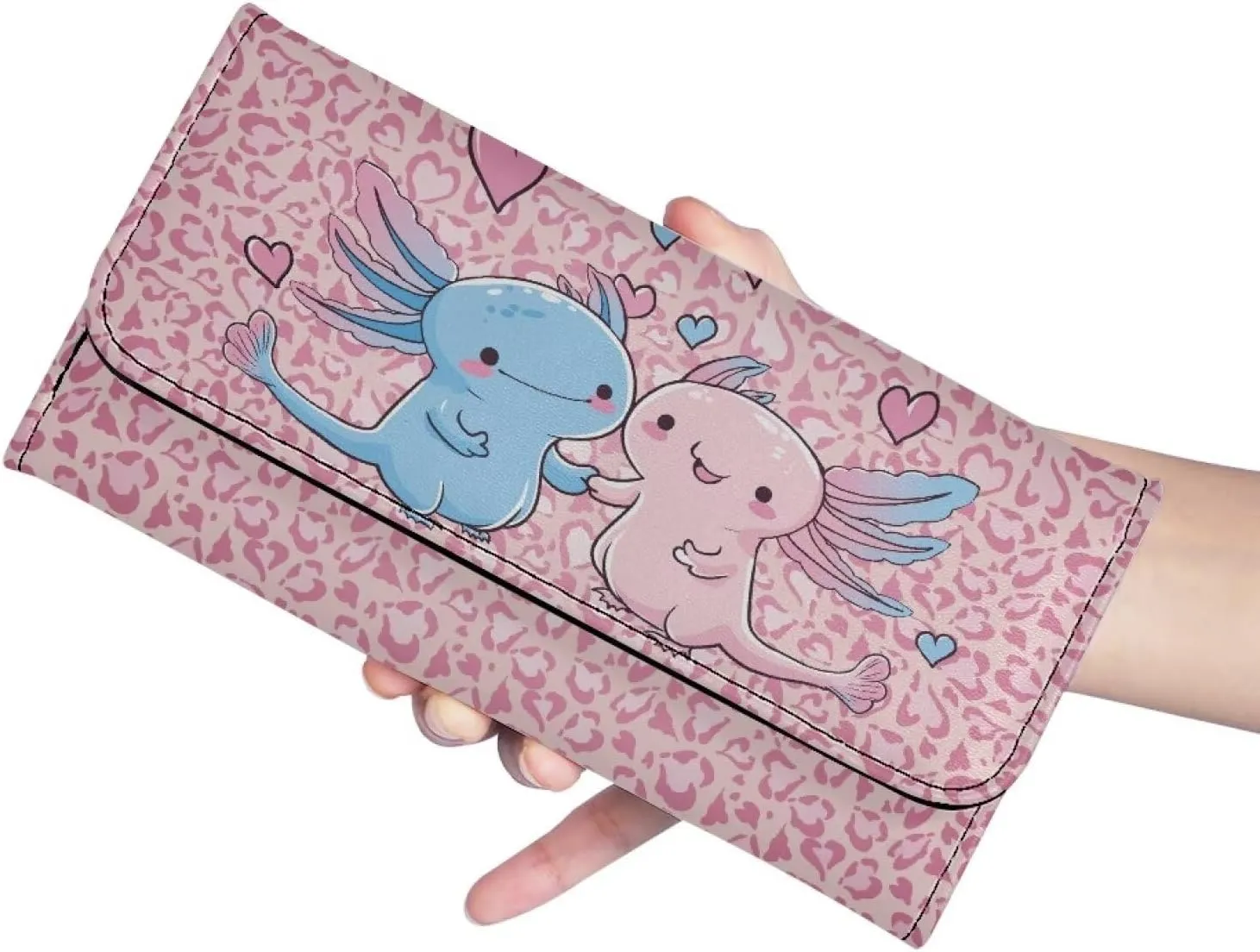 AFPANQZ Axolotl Leather Wallets for Women Clutch Card Slots Multi-functional Pouch Long Handbags Ladies' Leather Card Pouch Bag for Keys Lipstick Cit Cards Holder
