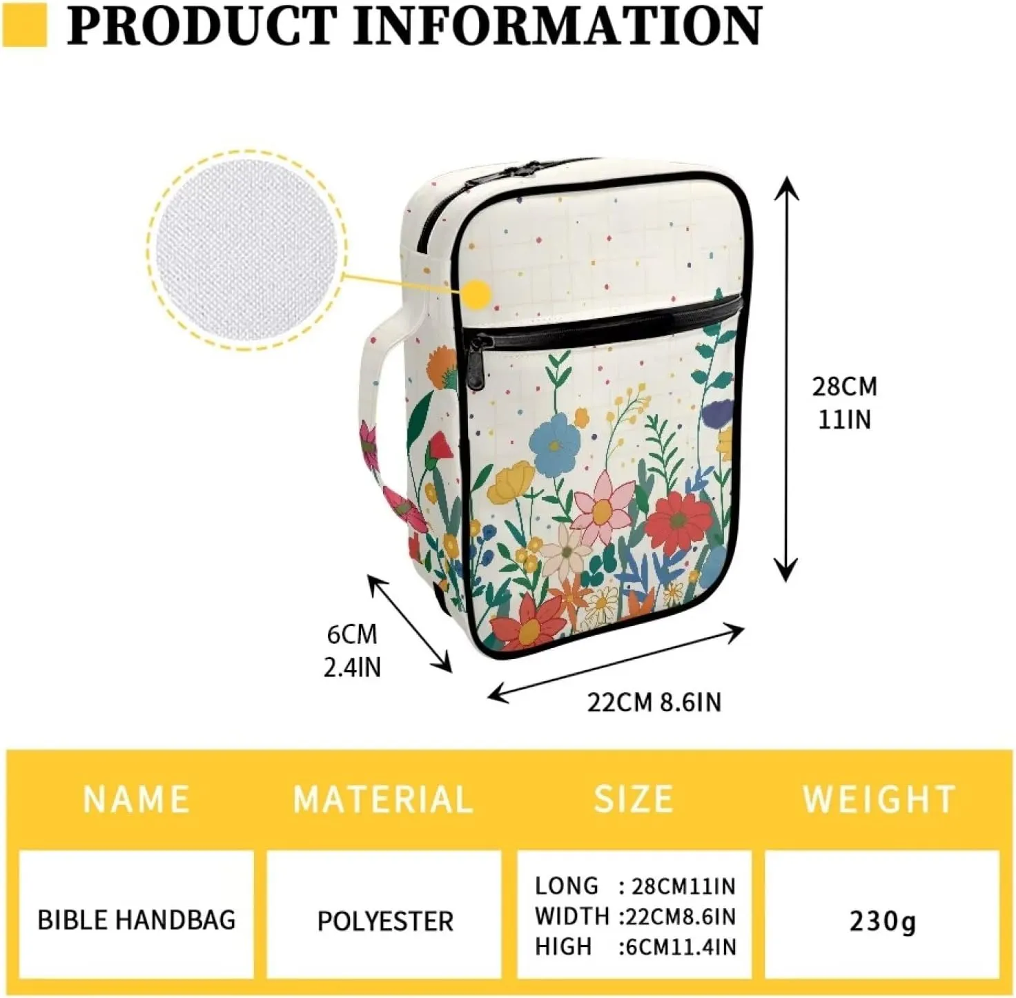 AFPANQZ Floral Double Handle Bible Pouch Inner Organizing Pockets Bible Protection Case Bible Protector Study Bible Supplies Organizer Bible Protection Case