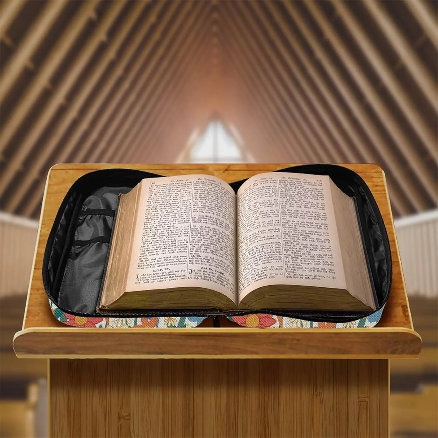 AFPANQZ Floral Double Handle Bible Pouch Inner Organizing Pockets Bible Protection Case Bible Protector Study Bible Supplies Organizer Bible Protection Case