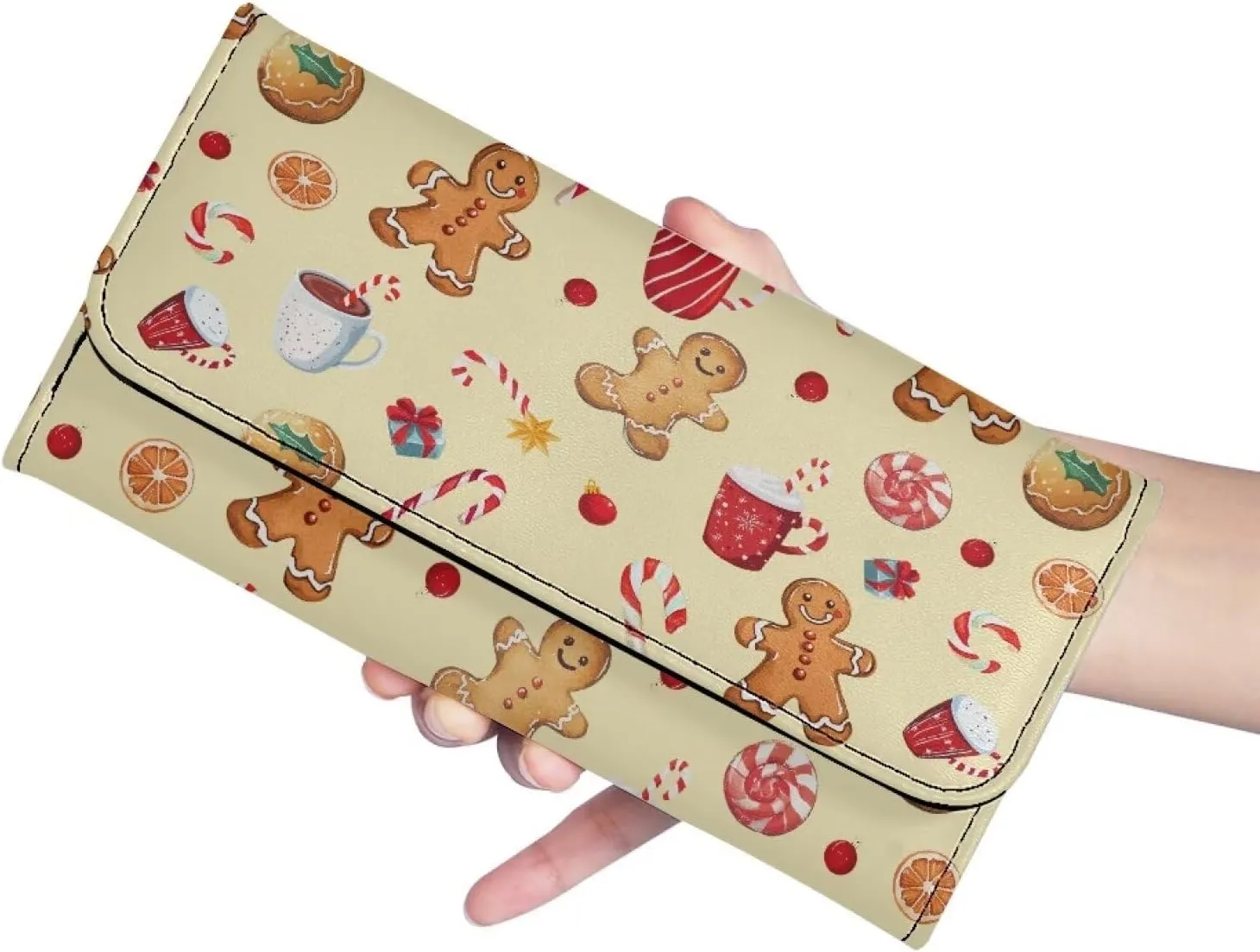 AFPANQZ Gingerbread Long Clutch Women Wallet Soft Leather Designer Trifold Multi Card Organizer Phone Holder Zip Inner Pocket Multi-Cards Slots Large Travel Wallet Tri-Fold Purses