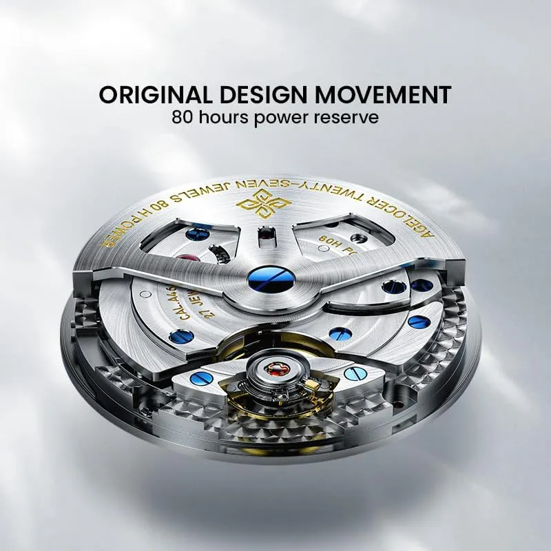 AGELOCER Mechanical Automatic Watch for Men, Blue Planet/Sapphire Mirror/Leather Strap/World Time Business Wrist Watches