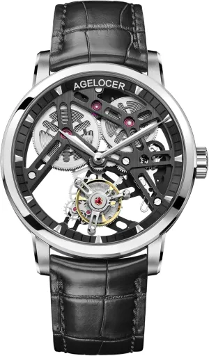 AGELOCER Men's Luxury Mechanical Watch with Tourbillon | Skeleton Manual Watches for Men | Waterproof Dress Watch for Business & Formal Occasions | Sapphire Glass | 50M Water Resistant