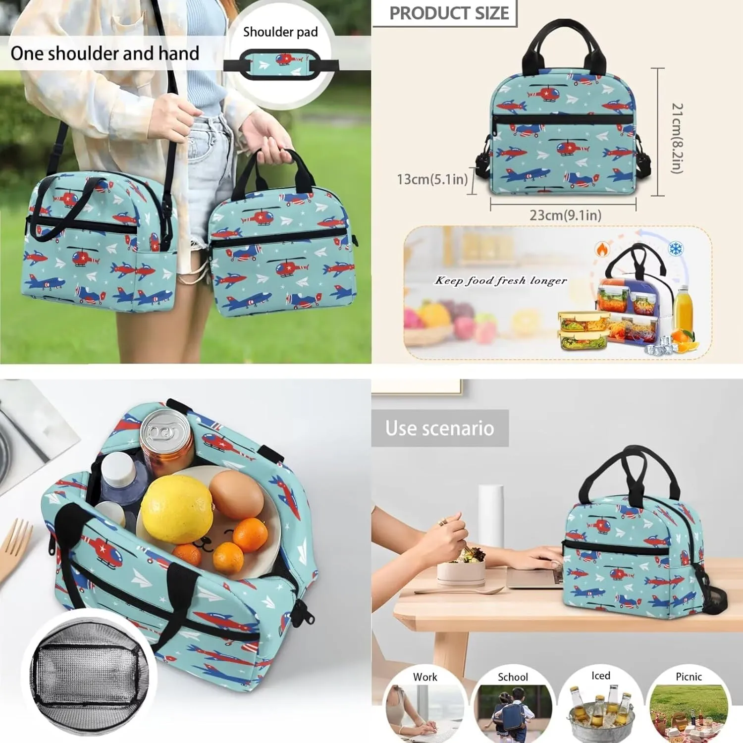 Airplane Backpack for Boys 5-7 Lightweight Bookbag with Lunch Box and Cartoon Graphic Pencil Case Fashion School Bag for Kindergarten Students Outdoor Trips