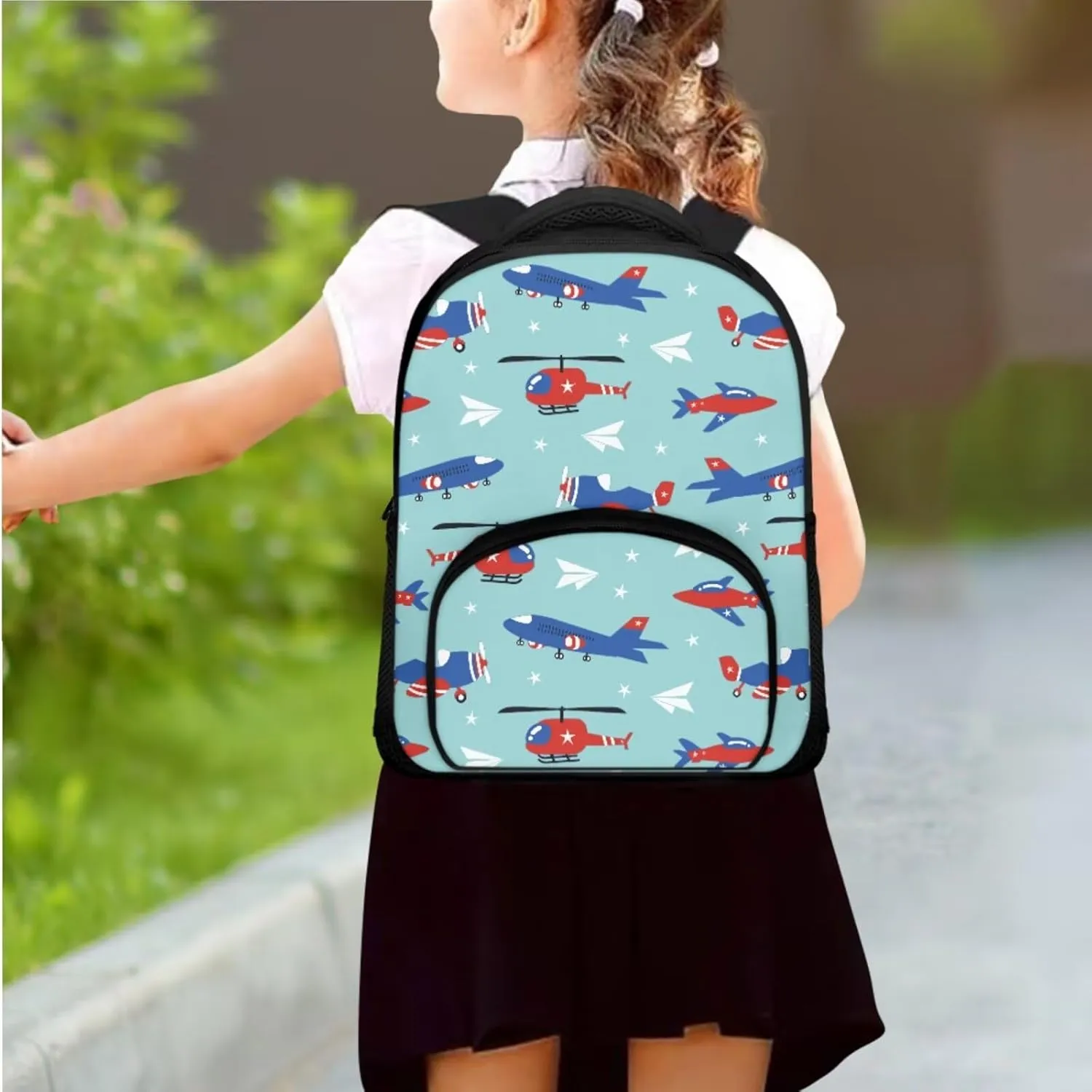 Airplane Backpack for Boys 5-7 Lightweight Bookbag with Lunch Box and Cartoon Graphic Pencil Case Fashion School Bag for Kindergarten Students Outdoor Trips