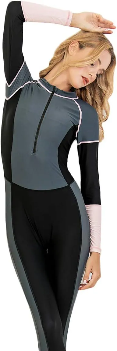 Akaeys Women's Full Body Swimsuit Rash Guard One Piece Long Sleeve Long Leg Swimwear with UV Sun Protection