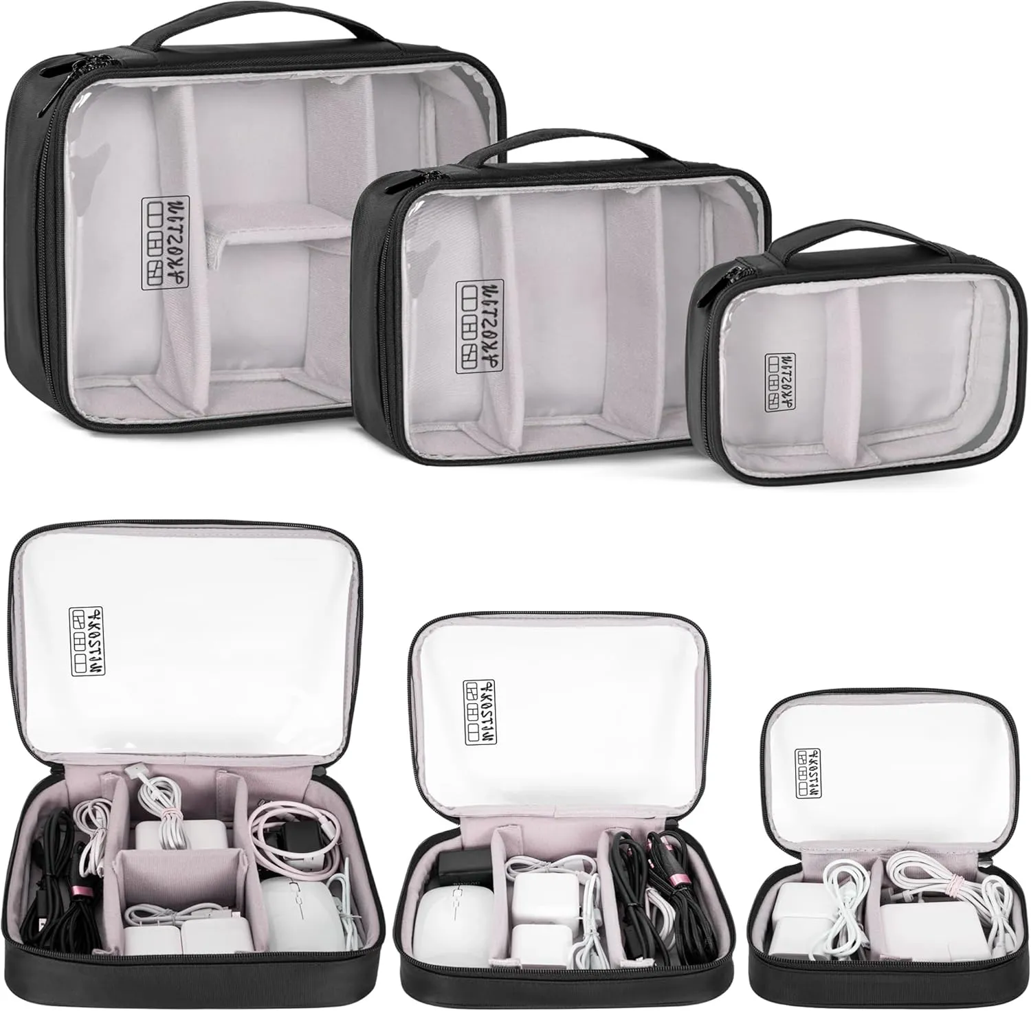 AKOZLIN Padded 3pcs/set Travel Organizer Office Cord Cable Electronics Accessories Bag Electrical Cord Management Case