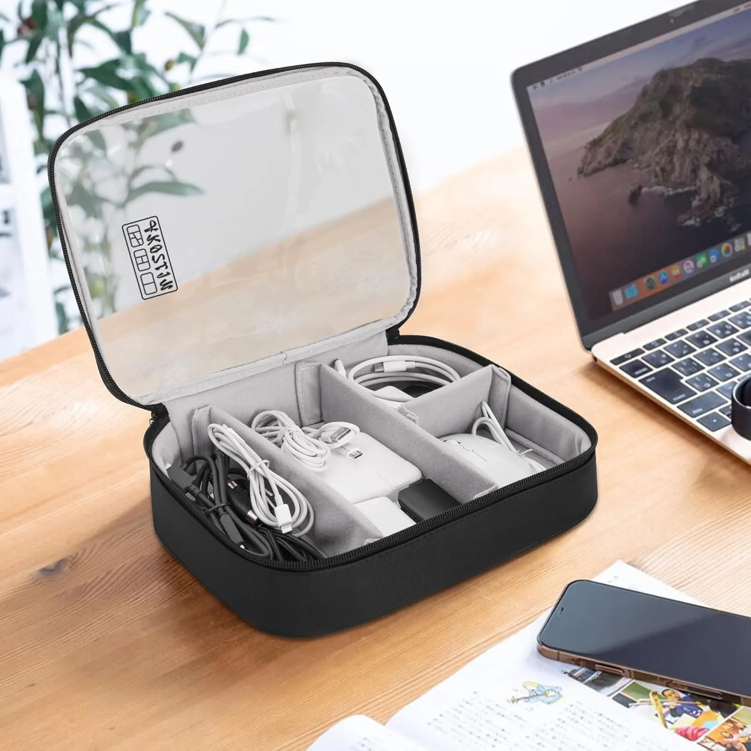 AKOZLIN Padded 3pcs/set Travel Organizer Office Cord Cable Electronics Accessories Bag Electrical Cord Management Case