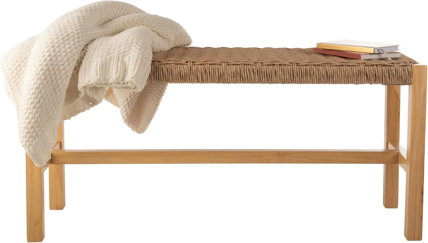 Alaterre Furniture Newport Collection Bench with Handcrafted Woven Rope Seat - 40-Inch Wood Bench for Entryway, Bedroom, or Dining Room - Indoor Entryway Bench