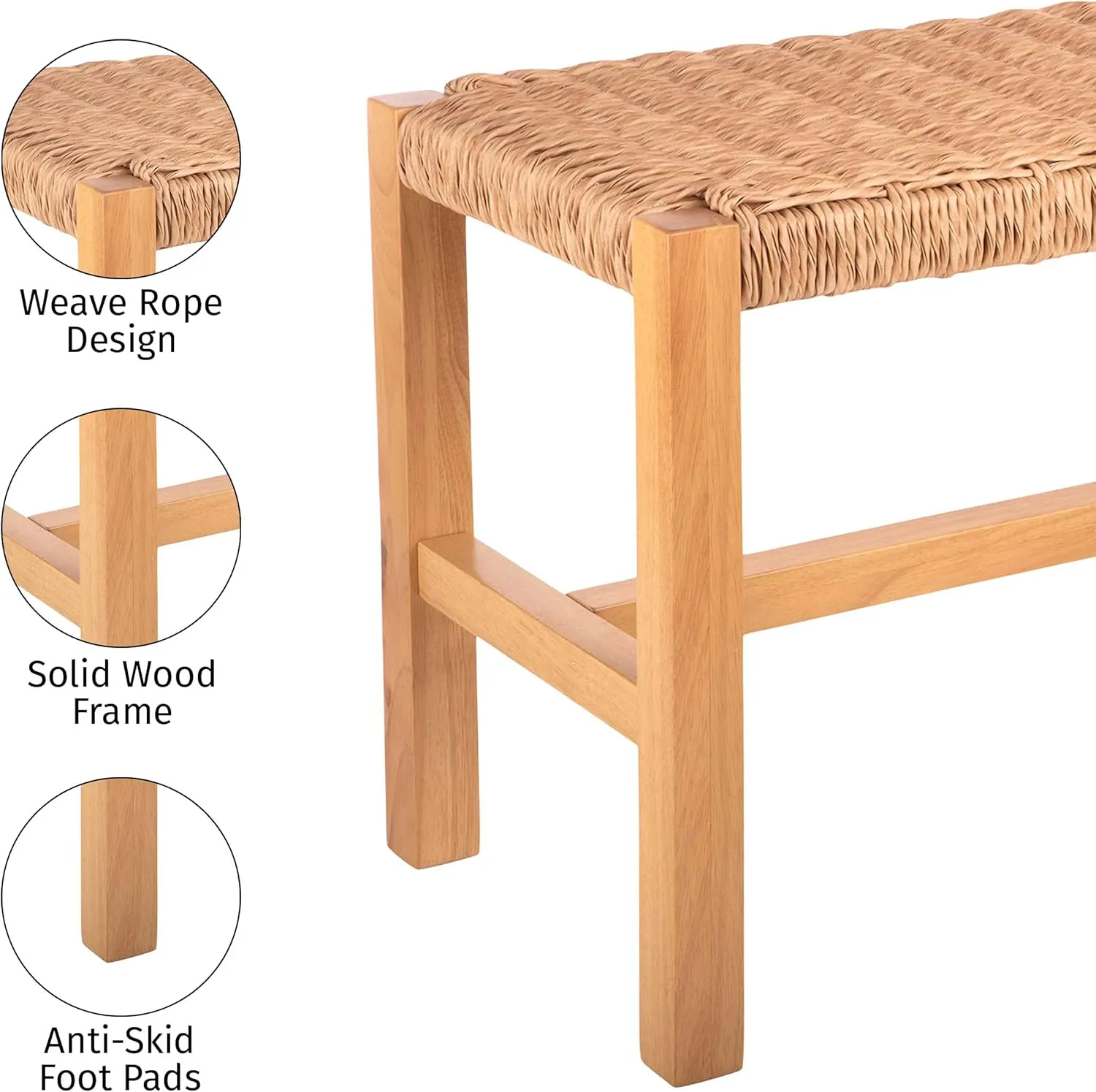 Alaterre Furniture Newport Collection Bench with Handcrafted Woven Rope Seat - 40-Inch Wood Bench for Entryway, Bedroom, or Dining Room - Indoor Entryway Bench