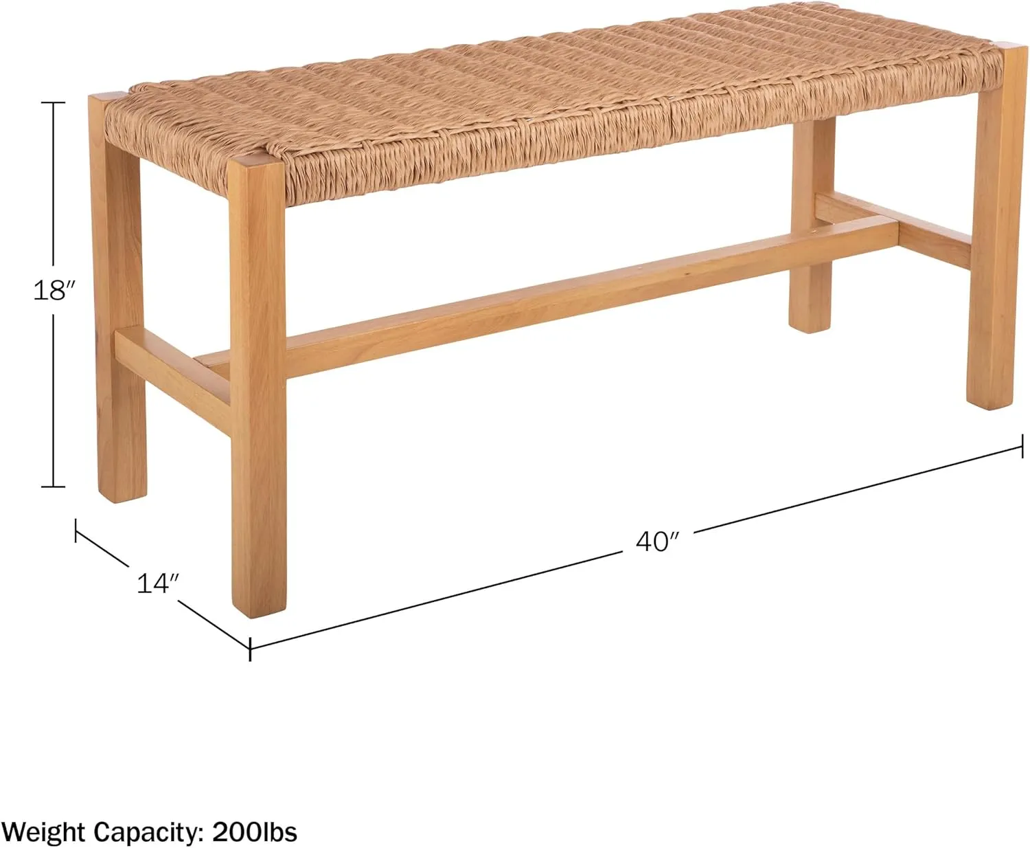 Alaterre Furniture Newport Collection Bench with Handcrafted Woven Rope Seat - 40-Inch Wood Bench for Entryway, Bedroom, or Dining Room - Indoor Entryway Bench
