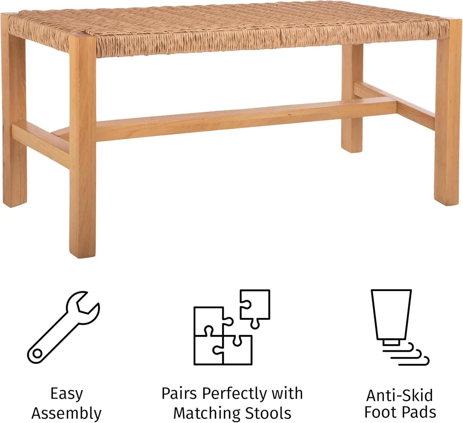 Alaterre Furniture Newport Collection Bench with Handcrafted Woven Rope Seat - 40-Inch Wood Bench for Entryway, Bedroom, or Dining Room - Indoor Entryway Bench