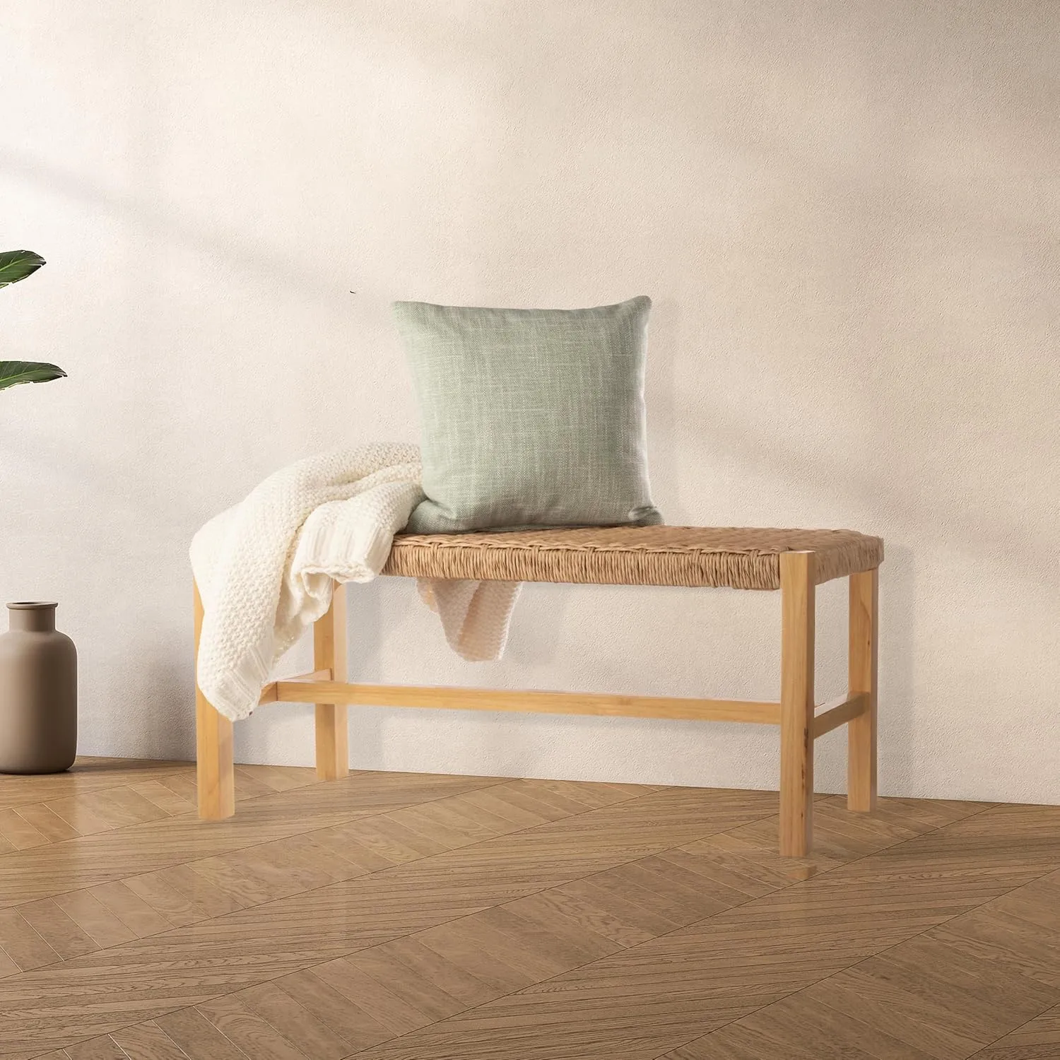 Alaterre Furniture Newport Collection Bench with Handcrafted Woven Rope Seat - 40-Inch Wood Bench for Entryway, Bedroom, or Dining Room - Indoor Entryway Bench