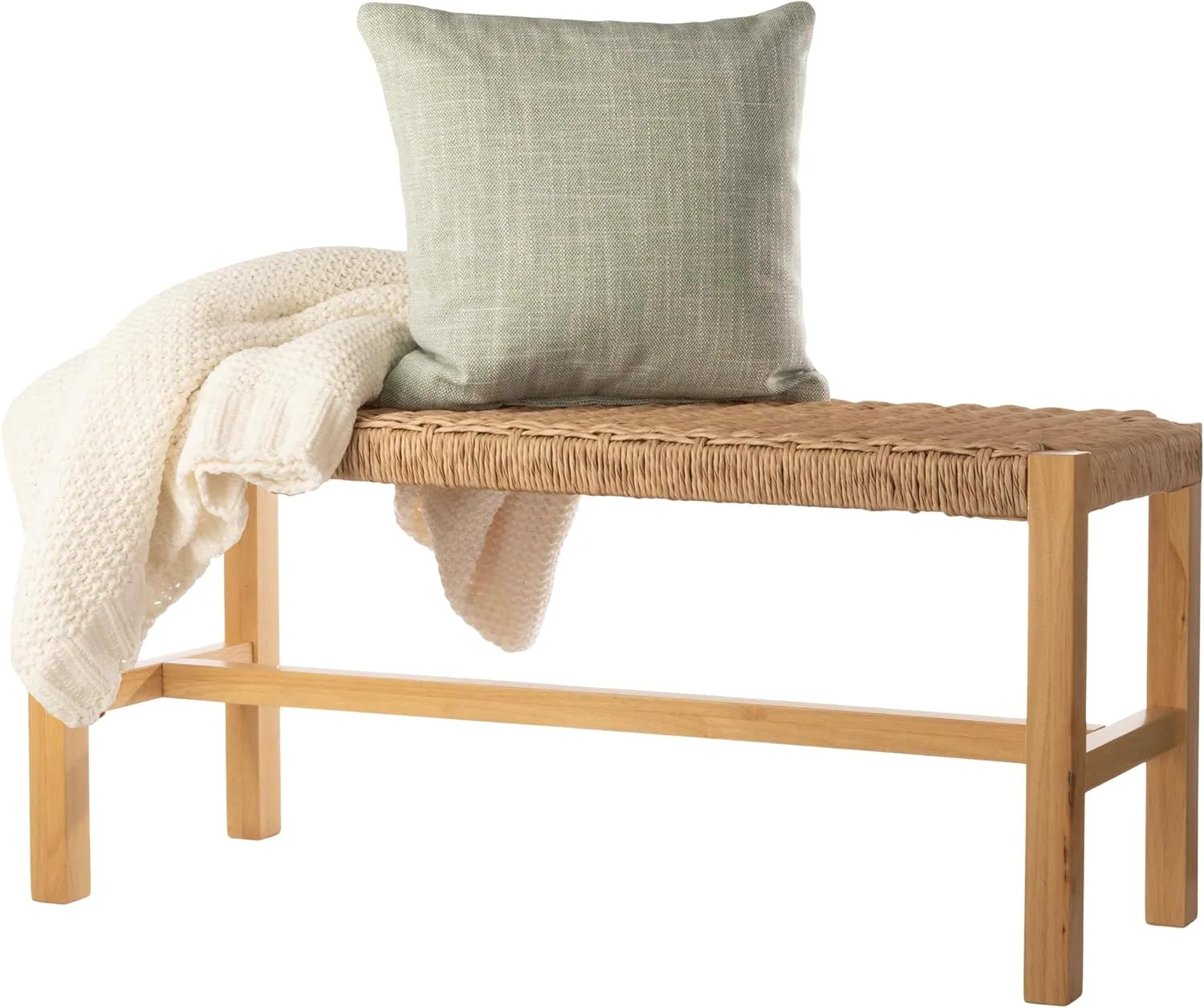 Alaterre Furniture Newport Collection Bench with Handcrafted Woven Rope Seat - 40-Inch Wood Bench for Entryway, Bedroom, or Dining Room - Indoor Entryway Bench