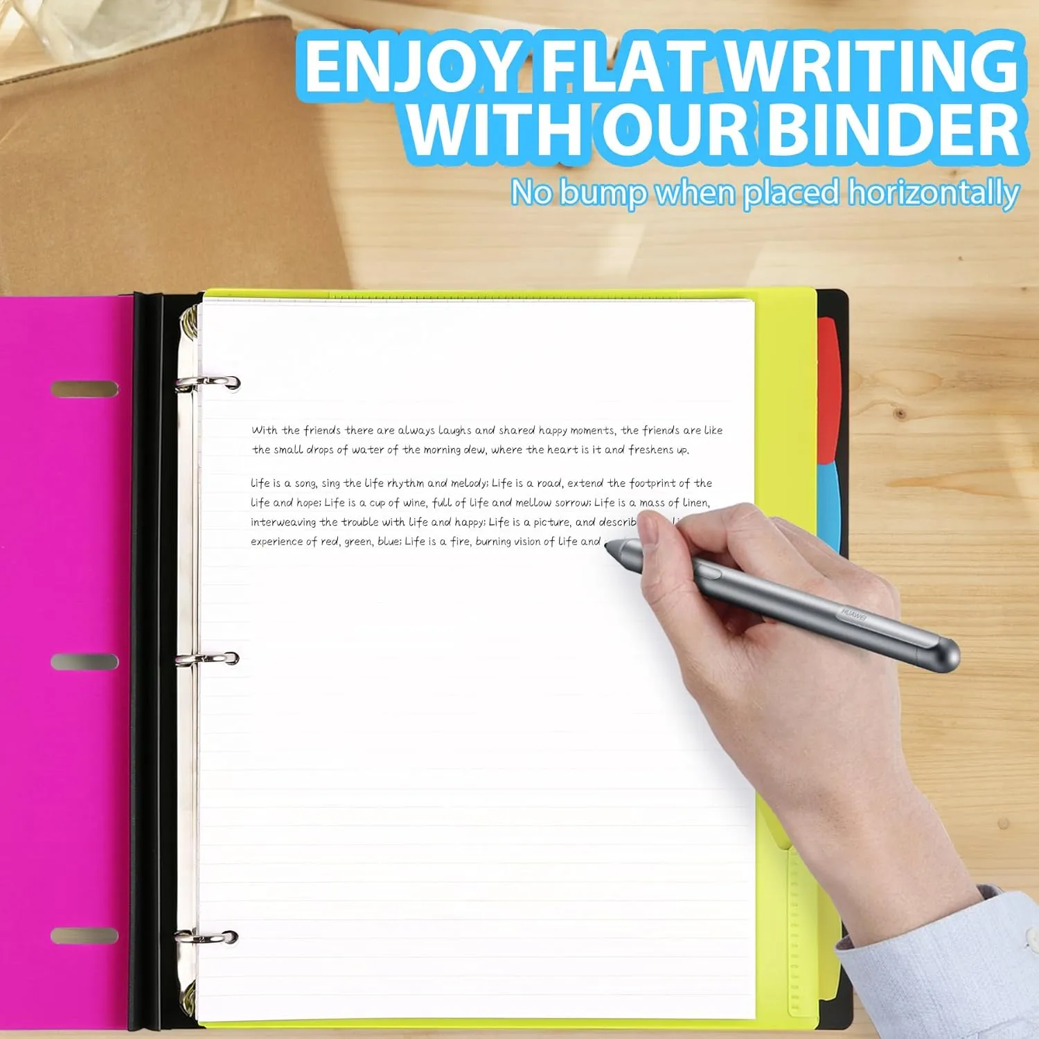 All-in-one Telescoping Binder Notebook 2PCS, Refillable 3 Ring Binder with Clear Front Cover Catalog Pocket 5 Subject Dividers 1 Movable Pocket Folder 60 Sheets Notepaper, Pink