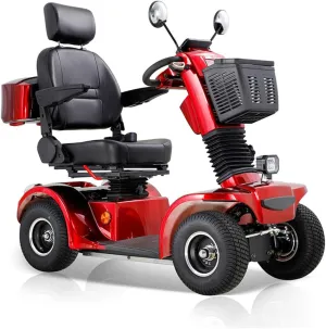 All Terrain Mobility Scooter for Seniors,Heavy-Duty 4 Wheel Mobility Scooters Mobility Scooter,Handicap Scooters for Adults with 3-Speed Travel Long (Red)