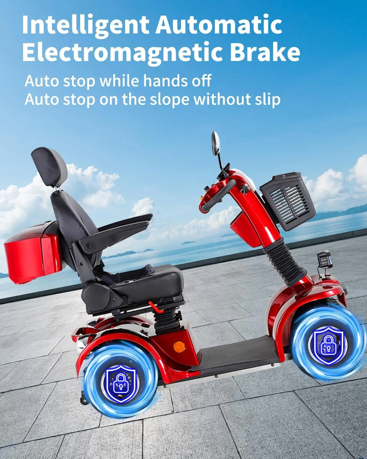 All Terrain Mobility Scooter for Seniors,Heavy-Duty 4 Wheel Mobility Scooters Mobility Scooter,Handicap Scooters for Adults with 3-Speed Travel Long (Red)