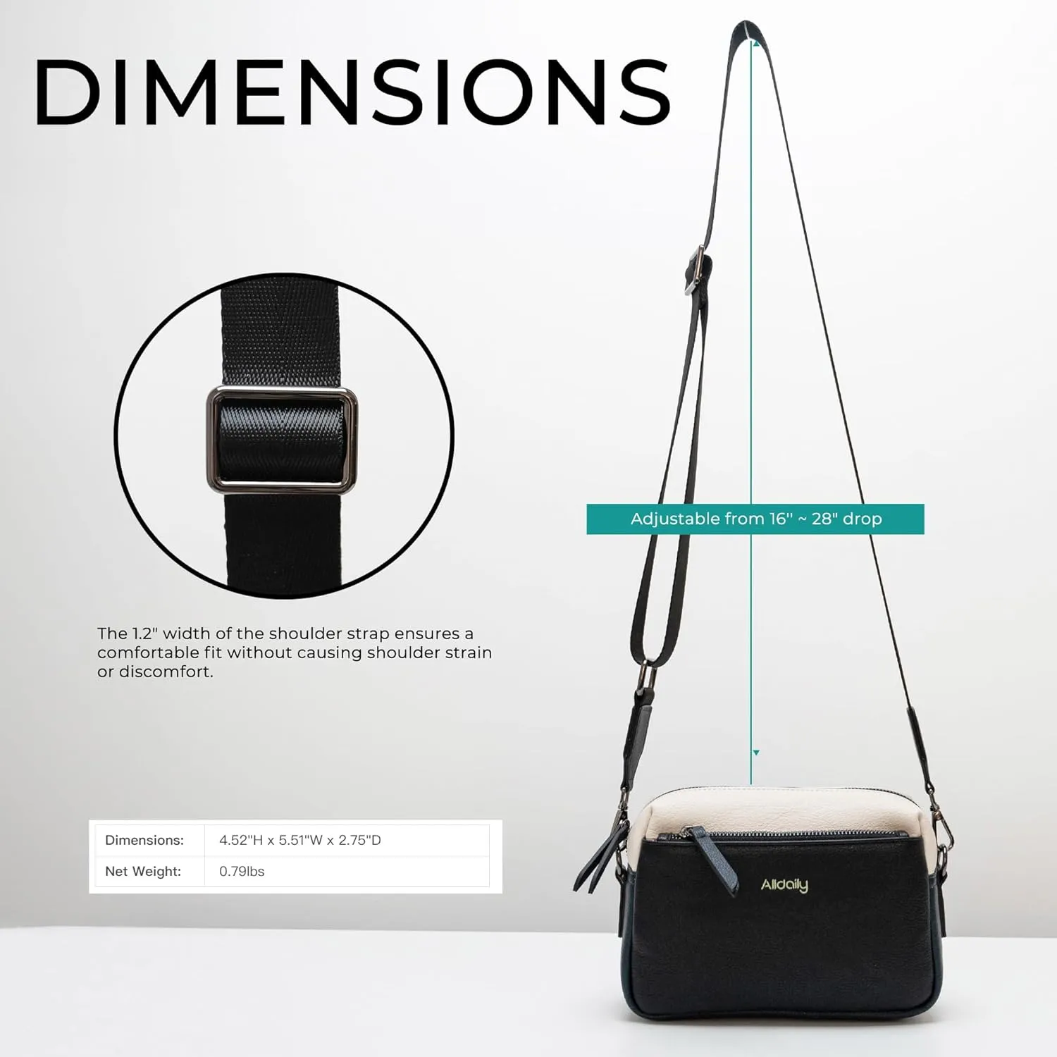 Alldaily Small Triple Zip Crossbody Purse for Women, Vegan Leather Phone Bag with Wide Shoulder Strap