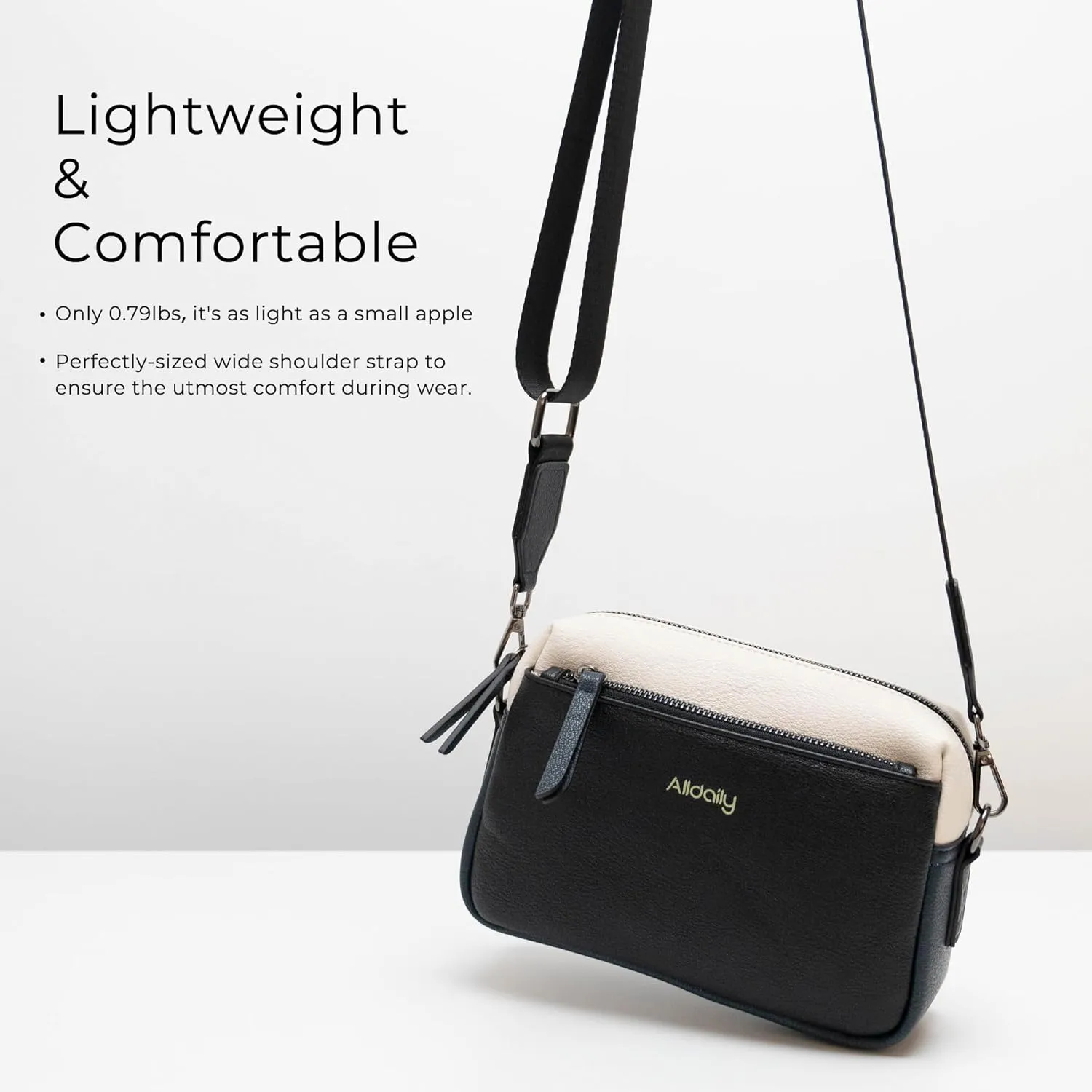 Alldaily Small Triple Zip Crossbody Purse for Women, Vegan Leather Phone Bag with Wide Shoulder Strap