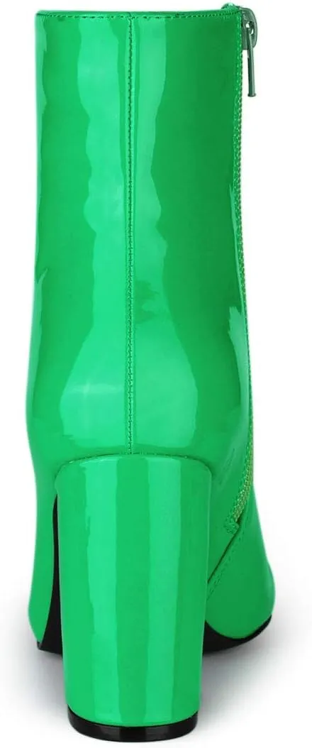 Allegra K Women's Chunky Heel Pointed Toe Zipper Ankle Boots