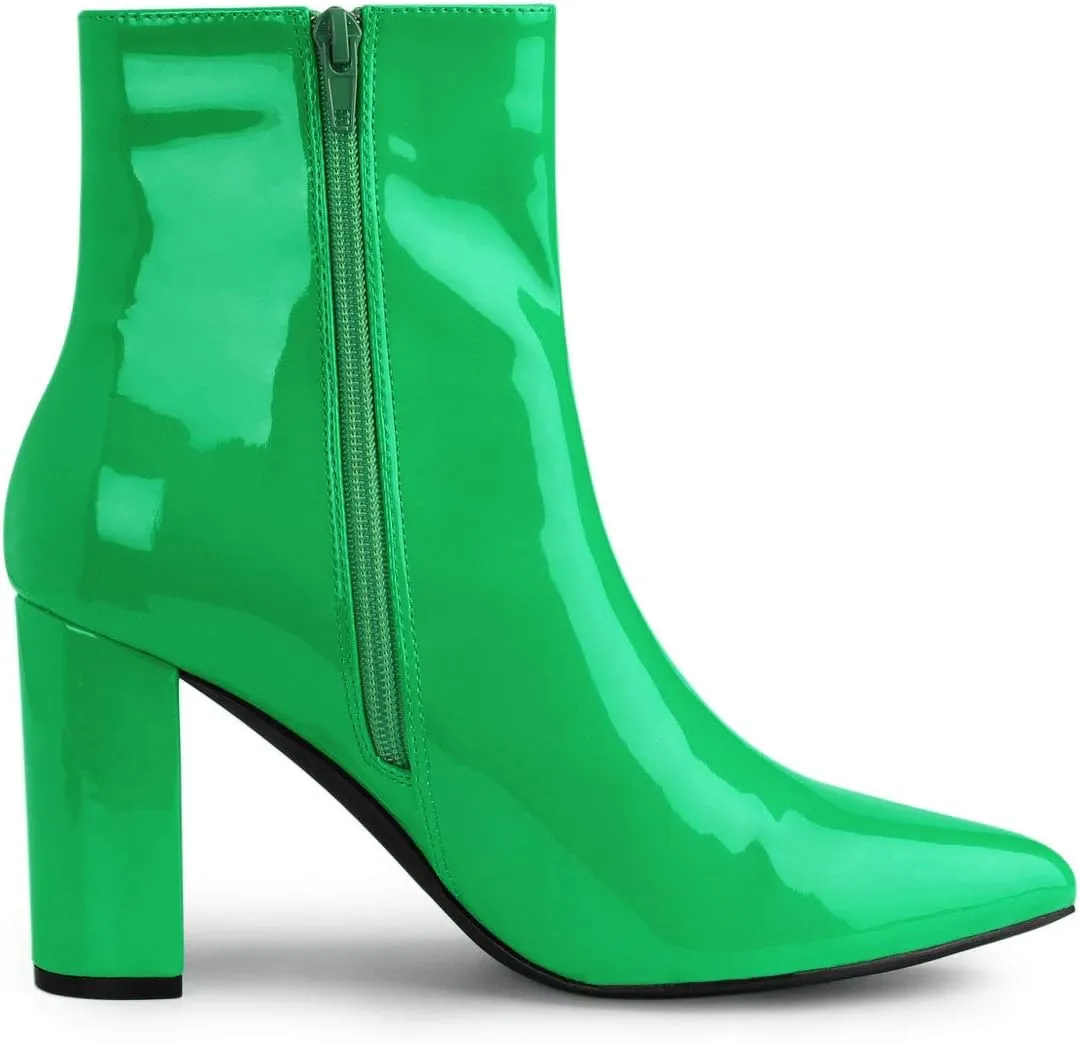 Allegra K Women's Chunky Heel Pointed Toe Zipper Ankle Boots
